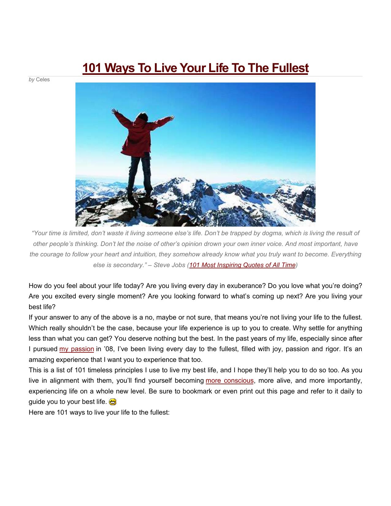 Microsoft Word - 101 Ways To Live Your Life To The Fullest.doc