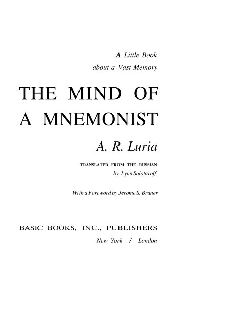 Luria The Mind Of A Mnemonist