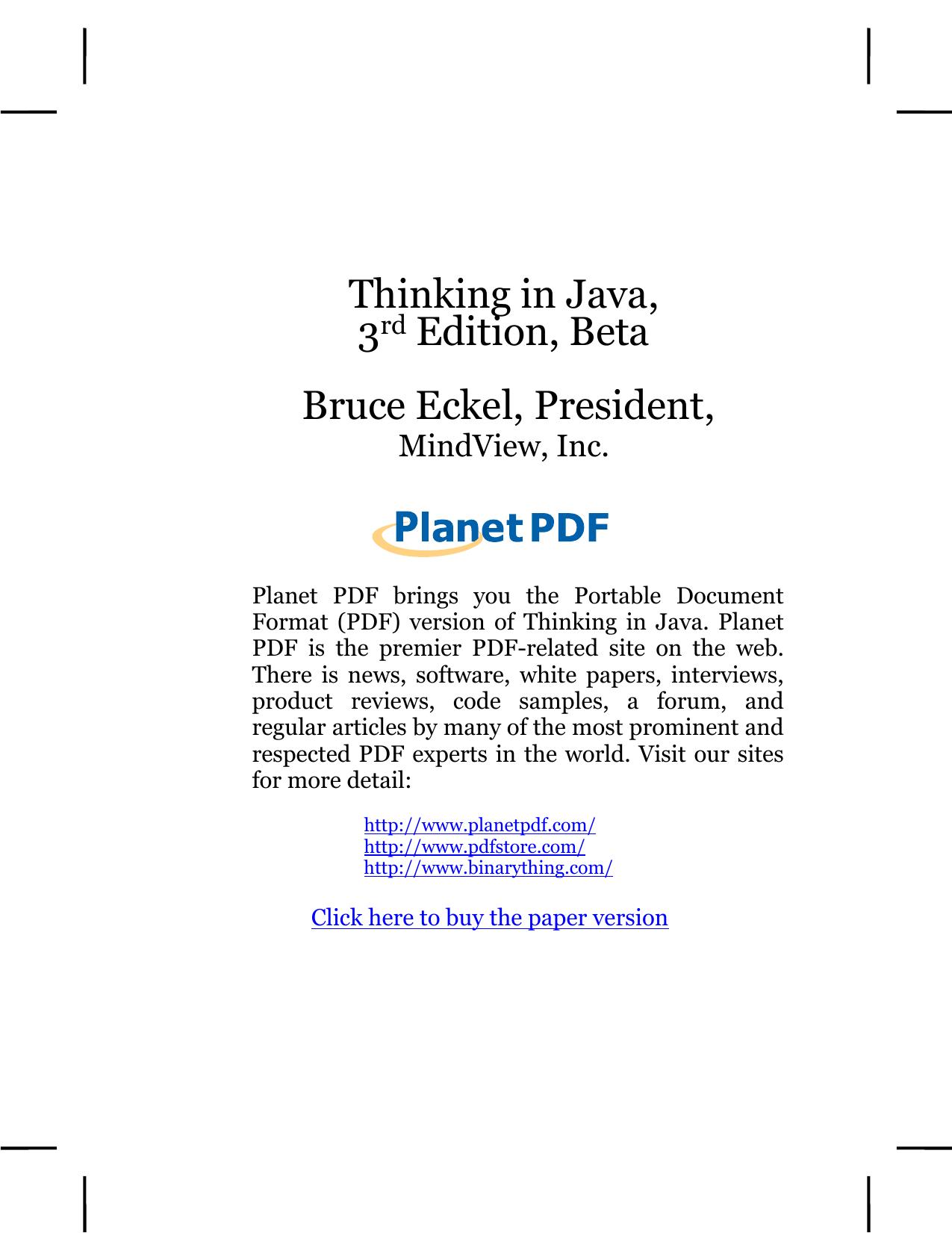 Thinking in Java, 3rd Edition, Beta